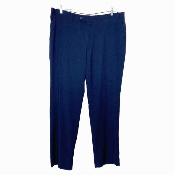 SAKS FIFTH AVENUE Men Wool Pants Sz 40/S Slim Fit Flat Front Dark Blue Work 4a-6